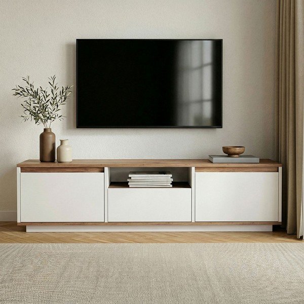 Bijela/u prirodnoj boji TV komoda u dekoru bora 160x42x30 cm Sentinel – Kalune Design-image-2