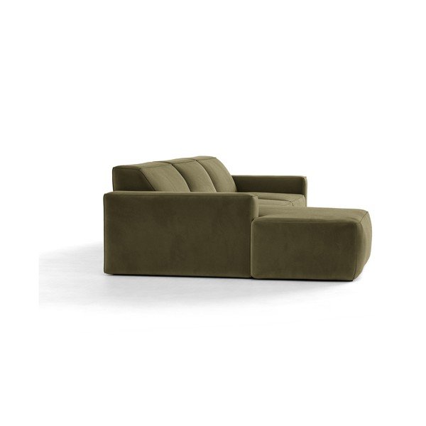 Kaki zelena baršunasti kutna garnitura (s lijevim kutom/s ležaljkom) Jodie – Micadoni -image-4