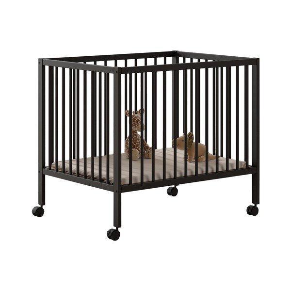 Antracitno sivi putni krevetić od masivne bukve s podesivom visinom/na kotačićima 95x75 cm Dino – Vipack