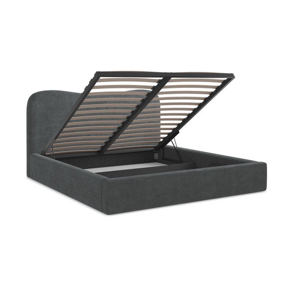 Tamno sivi tapecirani bračni krevet s prostorom za odlaganje s podnicom 140x200 cm Kahai – Makamii-image-3