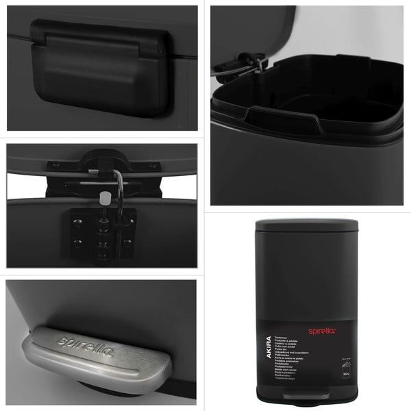 Mat crna željezna kanta za smeće s pedalom 50 l   Akira – Spirella-image-3