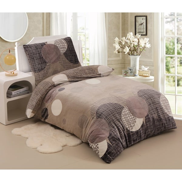 Smeđa posteljina za bračni krevet od mikropliša 220x200 cm – My House