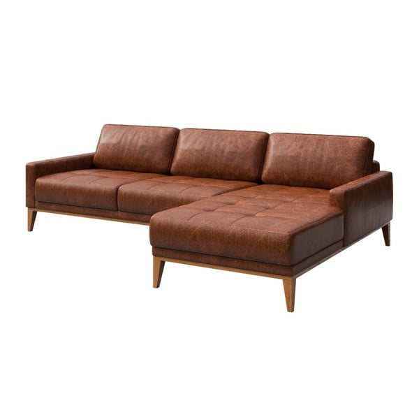 Crveno-smeđa kožna kutna garnitura MESONICA Musso Tufted, desni kut-image-2