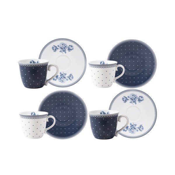 Set od 4 porculanske šalice za espresso s tanjurićima Creative Tops Vintage Indigo
