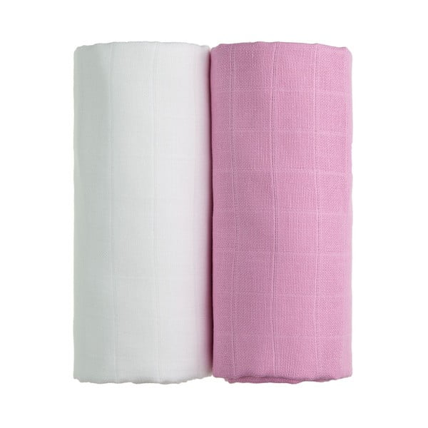 Set od 2 pamučna ručnika u bijeloj i ružičastoj boji T-TOMI Tetra, 90 x 100 cm