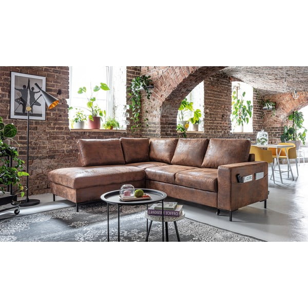 Smeđa sklopiva kutna garnitura od imitacije kože (s lijevim kutom) Lofty Lilly – Miuform-image-3