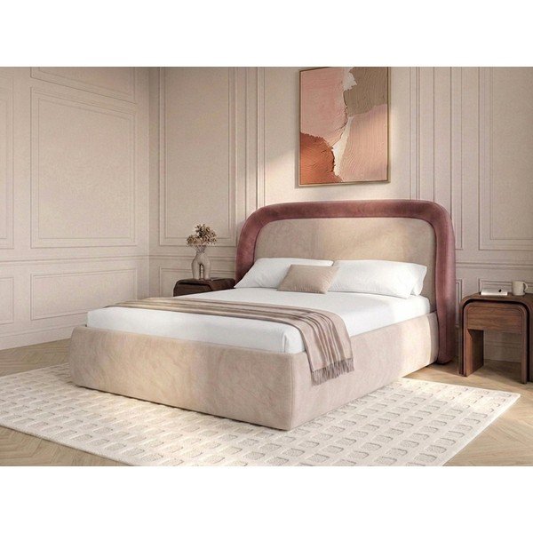 Ružičasti tapecirani bračni krevet s prostorom za odlaganje s podnicom 160x200 cm Sam – Bobochic Paris-image-2
