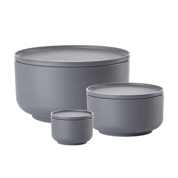 Set od 3 tamnosive zdjele za posluživanje s poklopcem Zone Peili