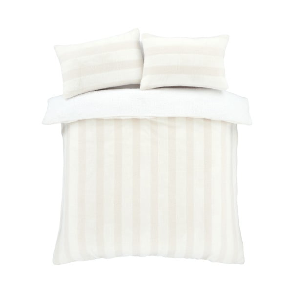 Krem posteljina za bračni krevet/za produženi krevet od mikropliša 230x220 cm Stripe Fur – Bianca-image-2