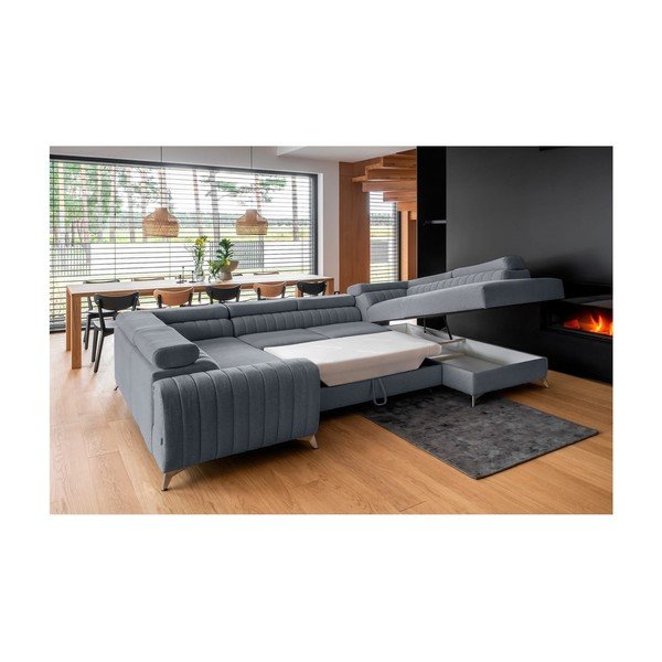 Plava sklopiva/s prostorom za odlaganje kutna garnitura (s desnim kutom/u obliku slova "U") Louis – ELTAP-image-4