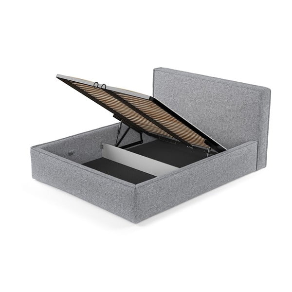 Sivi tapecirani bračni krevet s prostorom za odlaganje s podnicom 200x200 cm Lounge L – Maison de Rêve-image-4