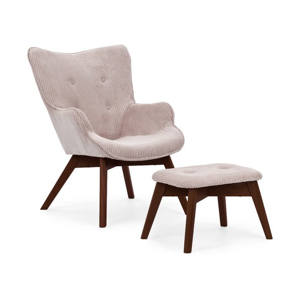 Svijetlo ružičasta fotelja s naslonjačem za noge od samta Niko – Ropez