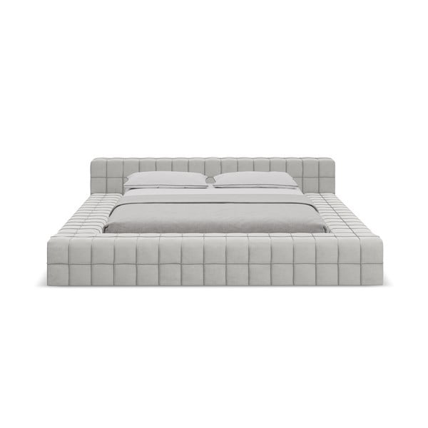 Svijetlo sivi tapecirani bračni krevet s podnicom 160x200 cm Akela – Makamii-image-2