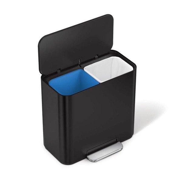 Mat crna željezna kanta za smeće za odvojeni otpad/s pedalom 15 l Dual Mini – simplehuman-image-4