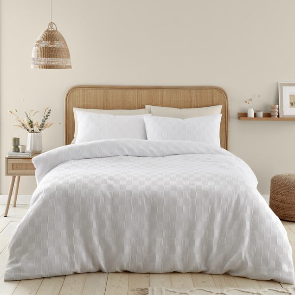 Bijela posteljina za bračni krevet 200x200 cm Waffle Checkerboard – Catherine Lansfield