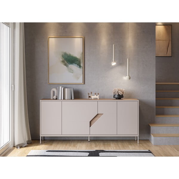 Krem/u prirodnoj boji komoda u dekoru hrasta 180x80x40 cm Lilou – Marckeric-image-1