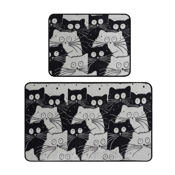 Crne/sive kupaonske prostirke u setu 2 kom 60x100 cm White Cats – Foutastic