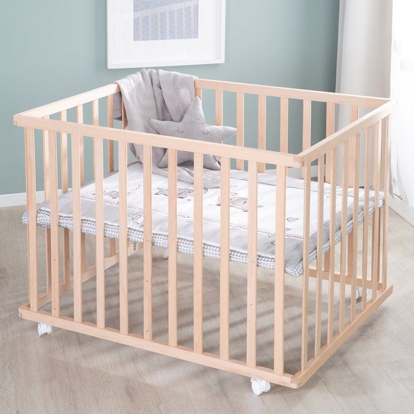 Putni krevetić na kotačićima 100x75 cm u prirodnoj boji Jumbo Twins – Roba-image-1