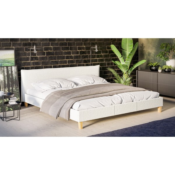 Kremasto tapecirani bračni krevet s letvičastim okvirom 200x200 cm Tina - Ropez-image-2