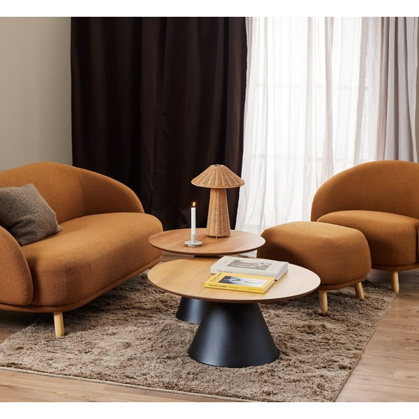 Crni/u prirodnoj boji okrugli stolić za kavu s pločom stola u dekoru hrasta ø 65 cm Soli – Actona-image-1