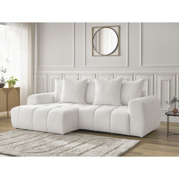 Bijela sklopiva/s prostorom za odlaganje kutna garnitura od bouclé tkanine (s lijevim kutom/s ležaljkom) Roxelane – Bobochic Paris-image-3