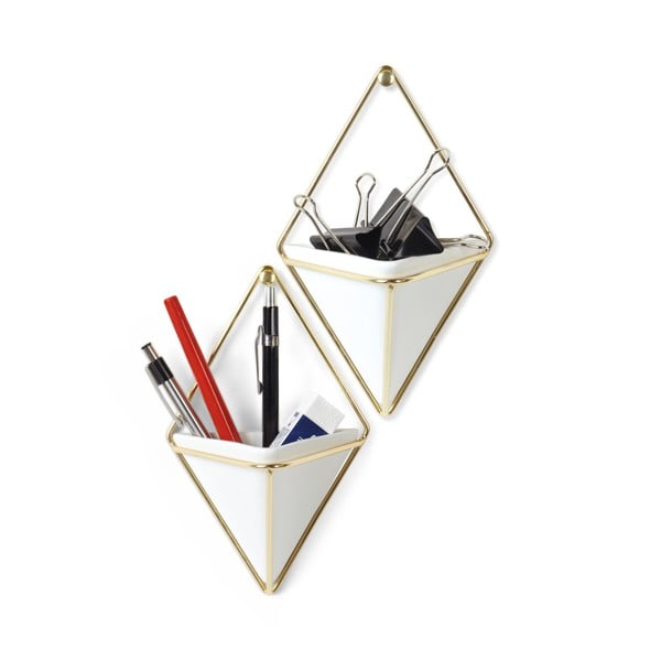 Set s 2 bijele keramičke viseće tegle sa stalkom u zlatnoj boji Umbra Trigg-image-4