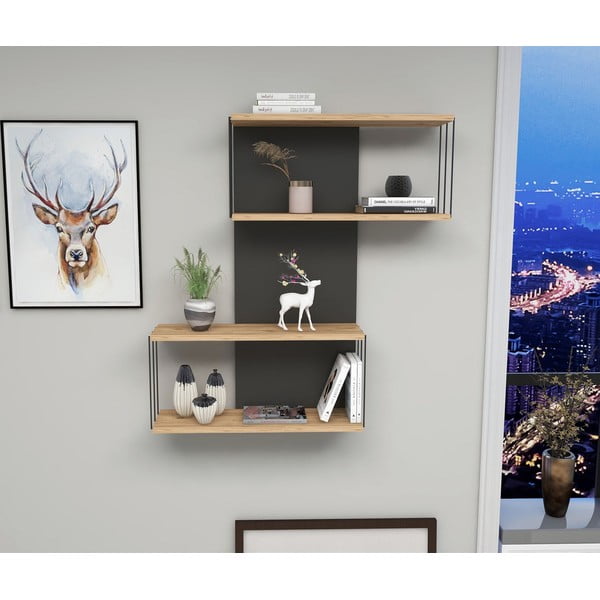 Antracitno siva/u prirodnoj boji polica s više razina u dekoru bora 65 cm Destan – Kalune Design-image-1