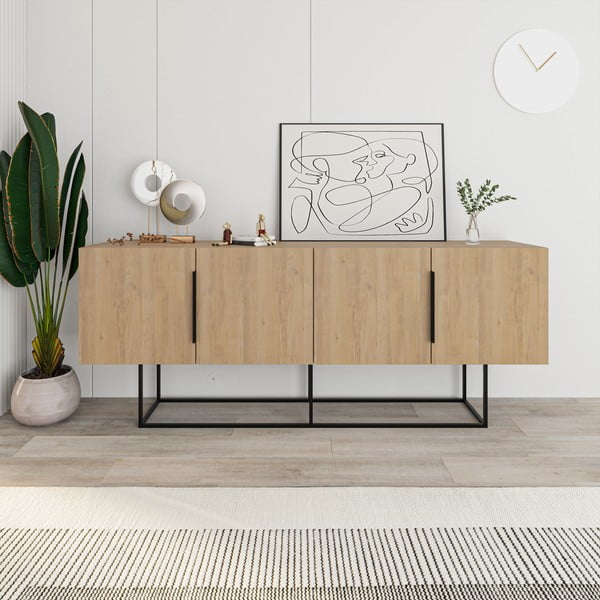 Niska komoda u dekoru hrasta u prirodnoj boji 200x80 cm Titan – Marckeric-image-4