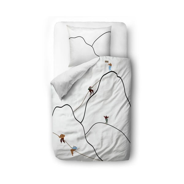 Bijela posteljina za krevet za jednu osobu od pamučnog satena 135x200 cm Mountain Climbing - Butter Kings