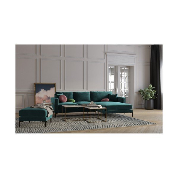 Tirkizno plava kutna garnitura od baršuna Kooko Home Harmony, desni kut-image-4