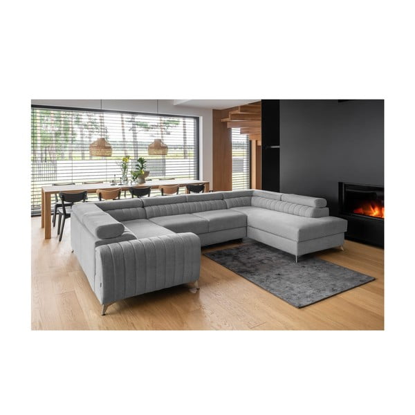 Svijetlo siva sklopiva/s prostorom za odlaganje kutna garnitura (s desnim kutom/u obliku slova "U") Louis – ELTAP-image-1