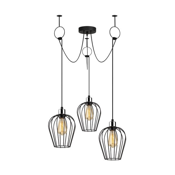Crna viseća svjetiljka za 3 žarulje Opviq lights Tel Chain-image-2
