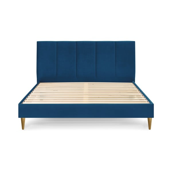 Bračni krevet od tamnoplavog baršuna Bobochic Paris Vivara Light, 180 x 200 cm-image-2