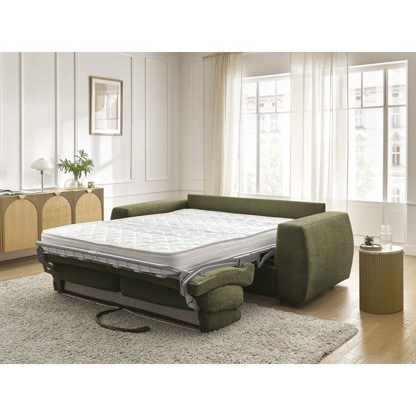 Zelena sofa za spavanje/sklopiva od šenila 220 cm Hugo – Bobochic Paris-image-1