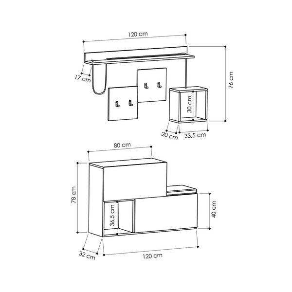 Set bijelog ormarića za cipele / klupice i zidne vješalice s policom Homitis Holdon Anique-image-3