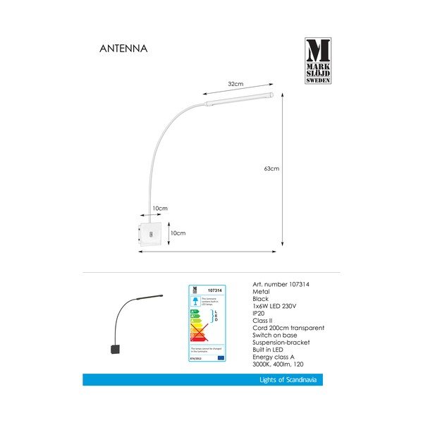 Crna zidna svjetiljka Markslöjd Antenna 1L-image-2