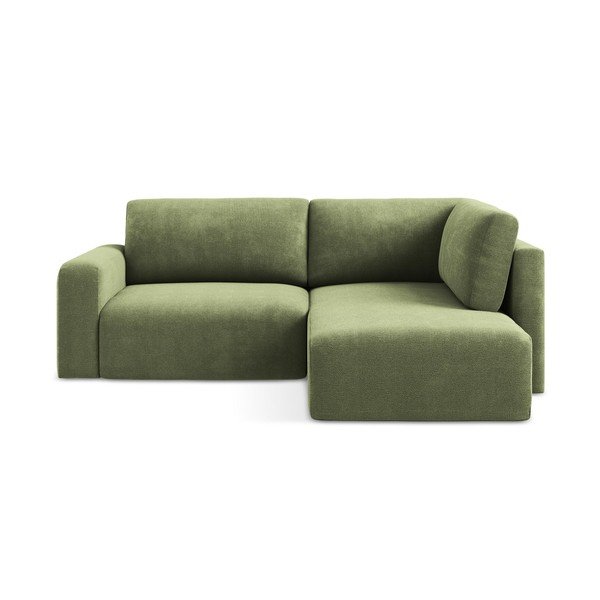 Zelena sklopiva/s prostorom za odlaganje kutna garnitura od šenila (s desnim kutom/u obliku slova L) Kona – Makamii