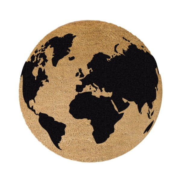 Crni okrugli otirač od prirodnih kokosovih vlakana Artsy Doormats Globe , ⌀ 70 cm