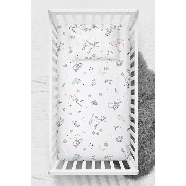 Bijela dječja plahta s gumom za dječji krevetić od renforce pamuka 70x120 cm Flowers – Mijolnir-image-1