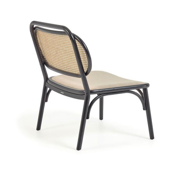 Stolica od punog brijesta sa završnom obradom crnog laka i tapeciranim sjedalom Kave Home Doriane-image-3