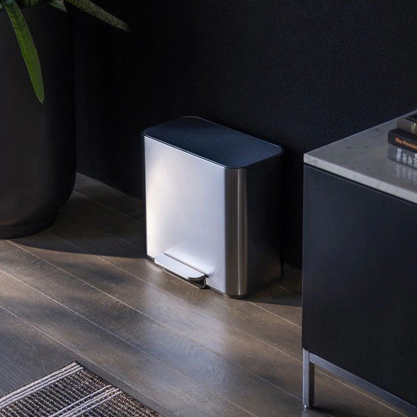 Kanta za smeće od nehrđajućeg čelika za odvojeni otpad/s pedalom u mat srebrnoj boji 15 l Dual Mini – simplehuman-image-1