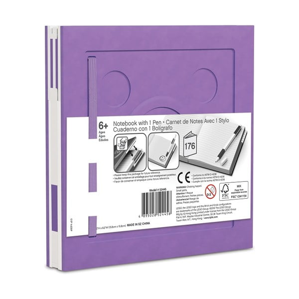 Ljubičasta četvrtasta bilježnica s gel kemijskom olovkom LEGO®, 15,9 x 15,9 cm-image-2