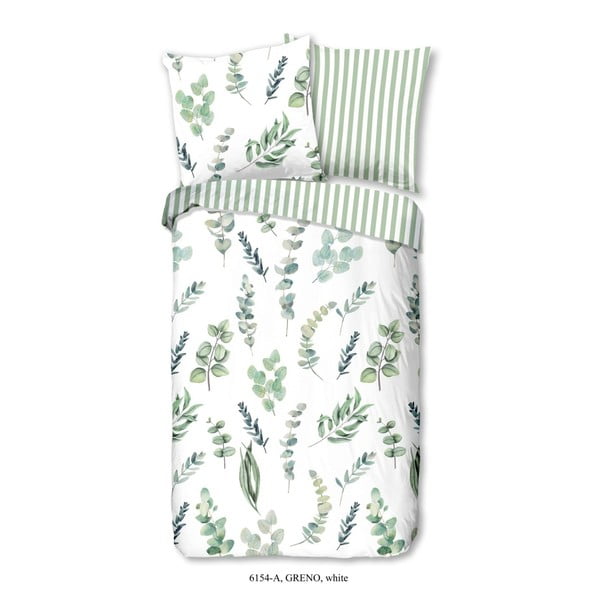 Zeleno-bijela pamučna posteljina za krevet za jednu osobu Good Morning Greno, 140 x 200 cm