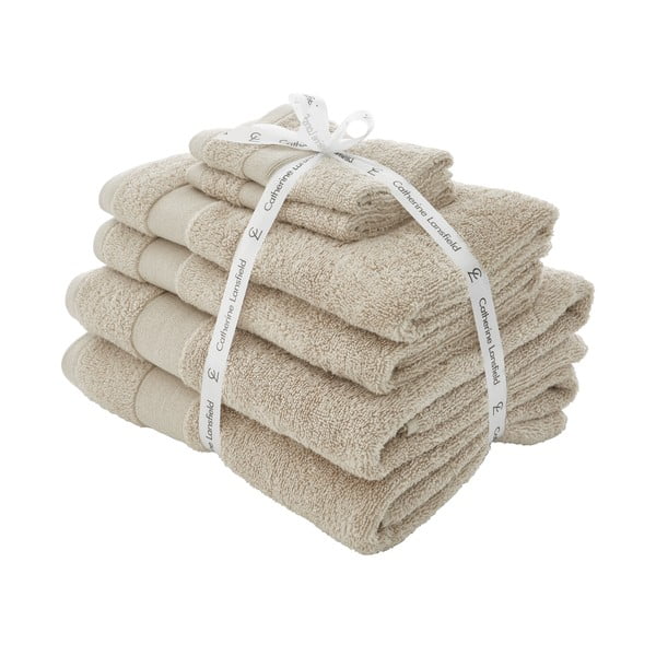 Bež pamučni set ručnika 6 kom od frotira Anti-Bacterial – Catherine Lansfield