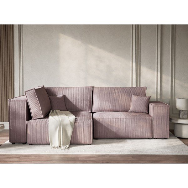 Ljubičasta sklopiva/s prostorom za odlaganje kutna garnitura od samta (s lijevim kutom/u obliku slova L) Tonga – Maison de Rêve-image-1