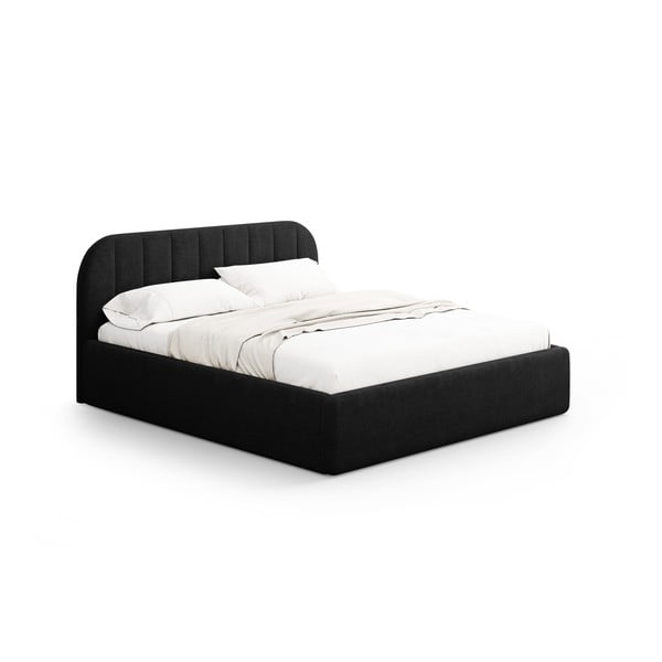 Crni tapecirani bračni krevet s prostorom za odlaganje s podnicom 140x200 cm Juno – Windsor & Co Sofas