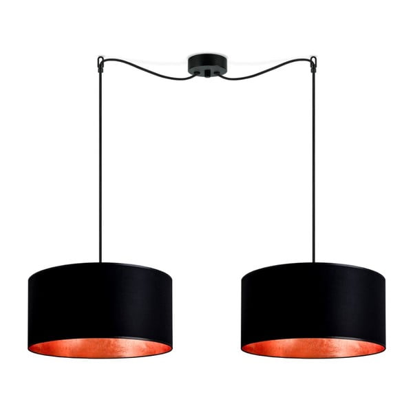 Crna viseća svjetiljka s dva ramena s unutarnjom stranom boje bakra Sotto Luce Mika