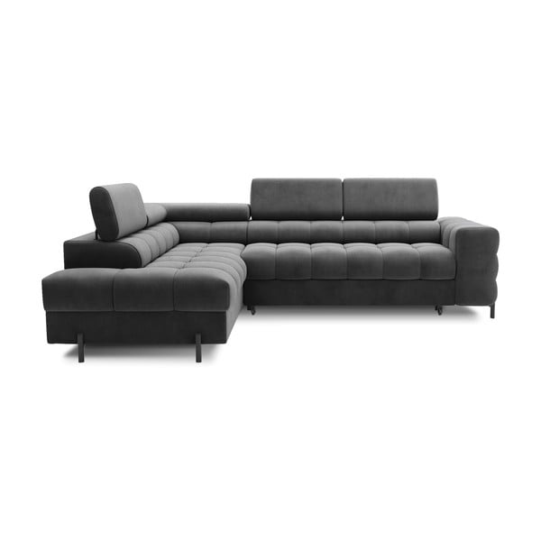 Tamno siva baršunasti sklopiva/s prostorom za odlaganje kutna garnitura (s lijevim kutom/u obliku slova L) Ferucce – ELTAP