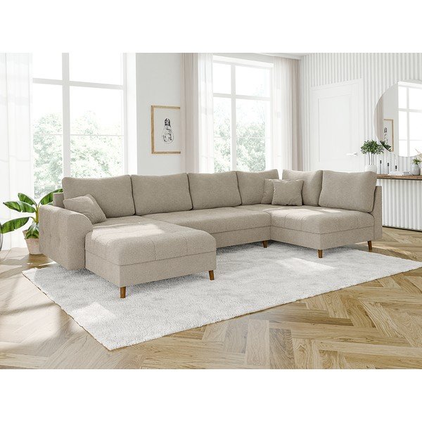 Bež kutna garnitura od bouclé tkanine (s lijevim kutom/u obliku slova "U") Ariella – Ropez-image-3