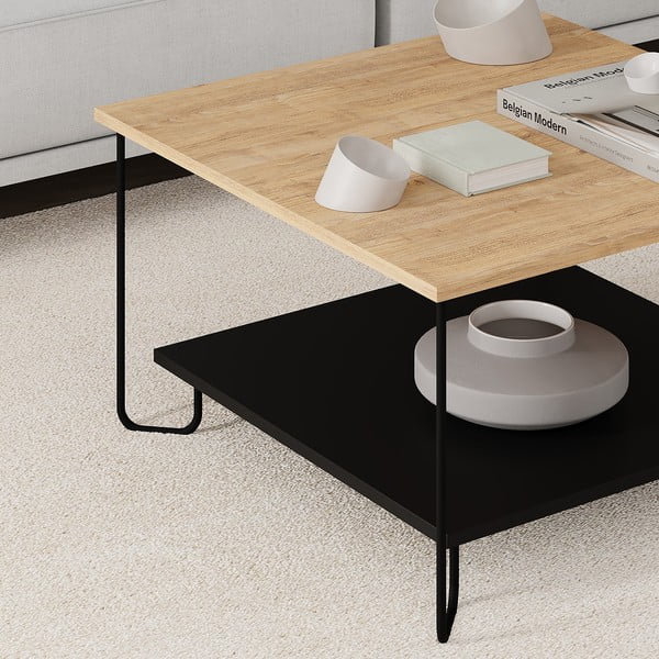 Crni/u prirodnoj boji stolić za kavu s pločom stola u dekoru hrasta 80x80 cm Tonka – Marckeric-image-1